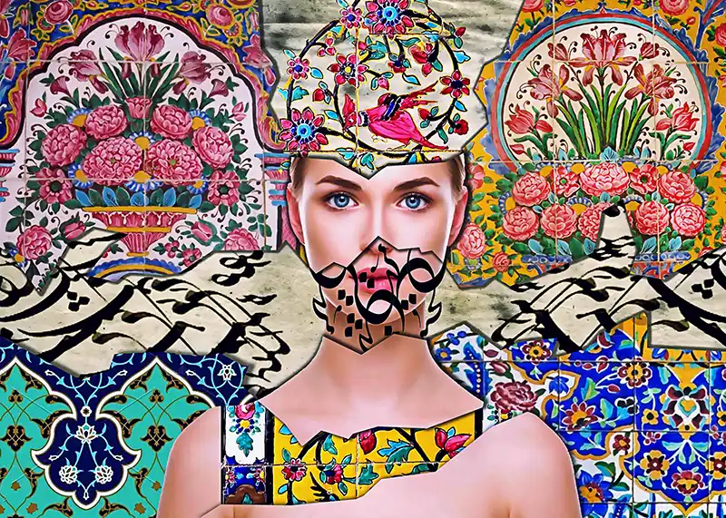 A girl with Iranian tile patterns